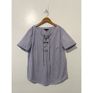Tommy Hilfiger 100% Cotton Stripe Lace Coastal Blouse Size Medium